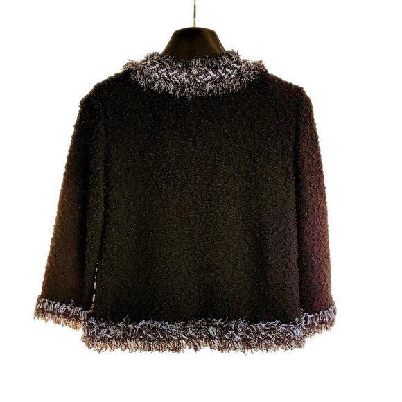 St. John Bouclé Jacket Caviar Frost Size 2 Fringe Trim NWT Couture - Picture 4 of 7